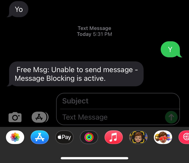 iPhone message blocking is active