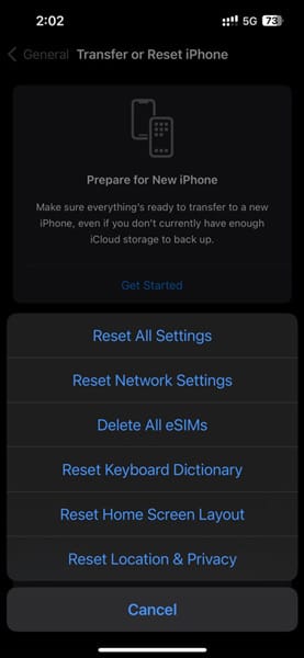 Reset iPhone Settings