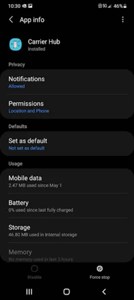 Carrier Hub App on Android Phone Carrier Hub App on Android Phone