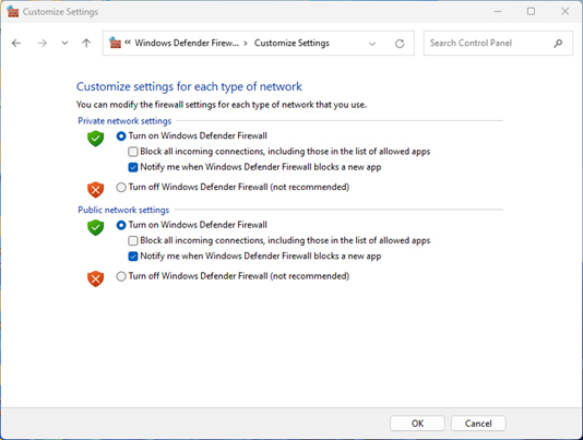 Windows Firewall Status Screenshot