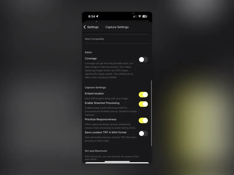 Capture settings Capture settings
