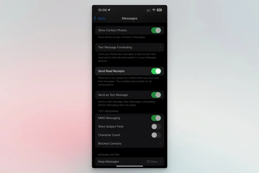 iPhone Messages Settings iPhone Messages Settings